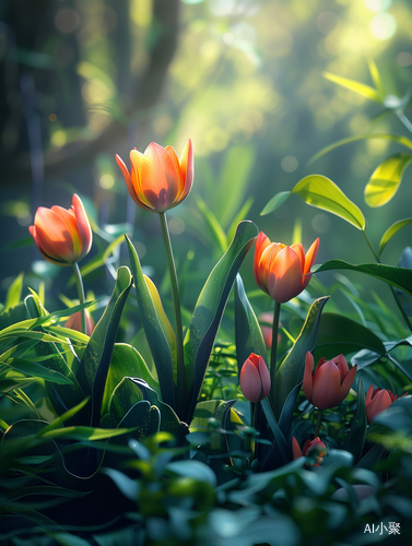 Spring Garden Buds Blooming with Soft Wind