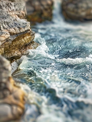 Wide river with huge waves, strong wind roaring