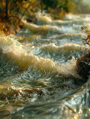 Roaring wind and huge waves in wide river