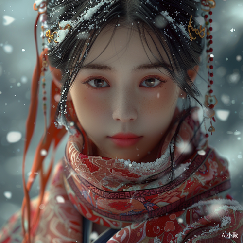 古风中国美女冬日雪景全身描绘