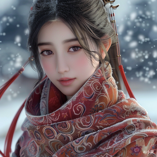 古风中国美女冬日雪景全身描绘