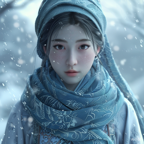 古风中国美女冬日雪景全身描绘