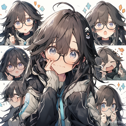 大眼女孩黑框眼镜长发白衣