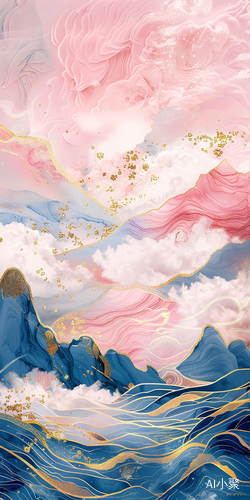 Golden Waves: Chinese Landscape Painting in 8k Resolution