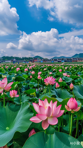 Colorful Lotus Flower Field in Rural China