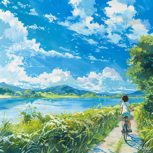 夏天故乡的小路骑车回家