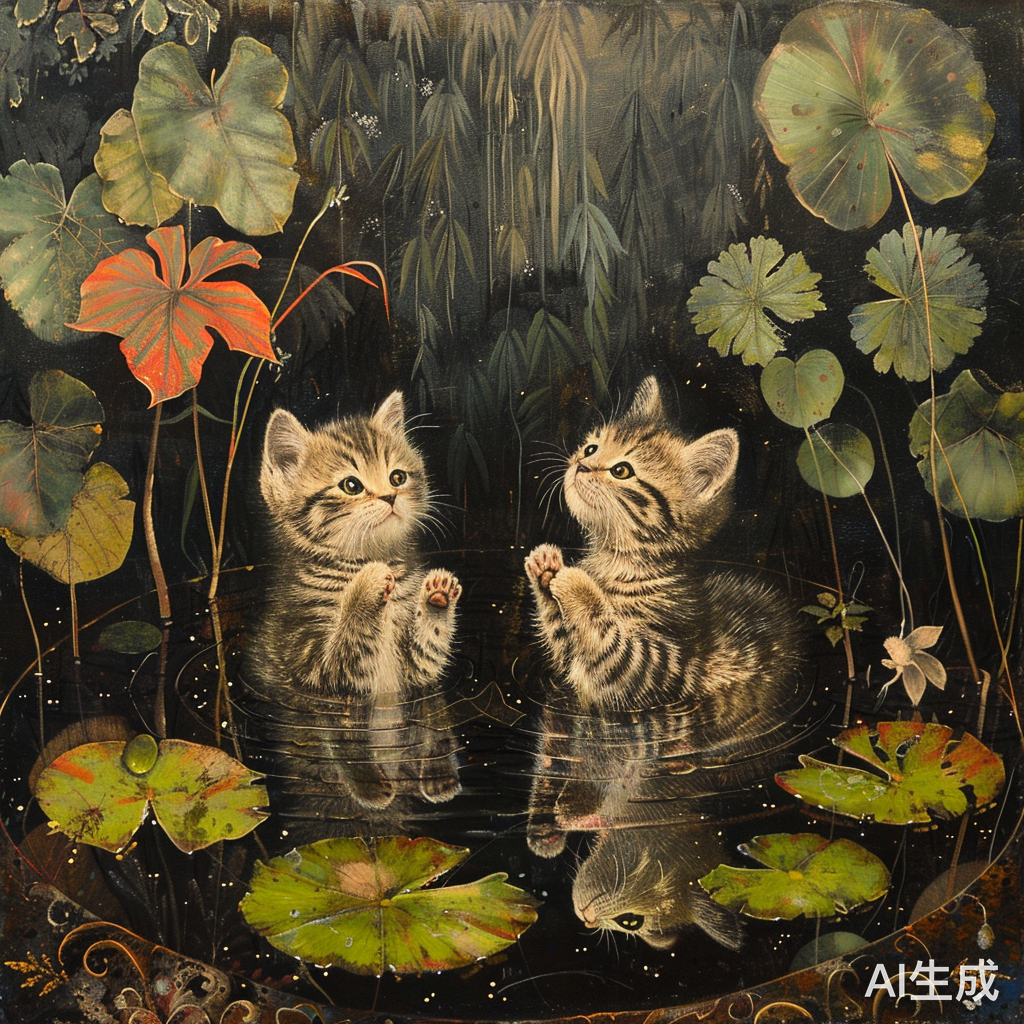 池塘边的两只小猫