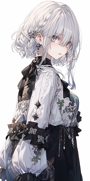 A pretty cute girl, silver hair, glow, style of anime art, Aurora punk, ultra-detailed illustrations,Rococo style art niji5-ar3:4