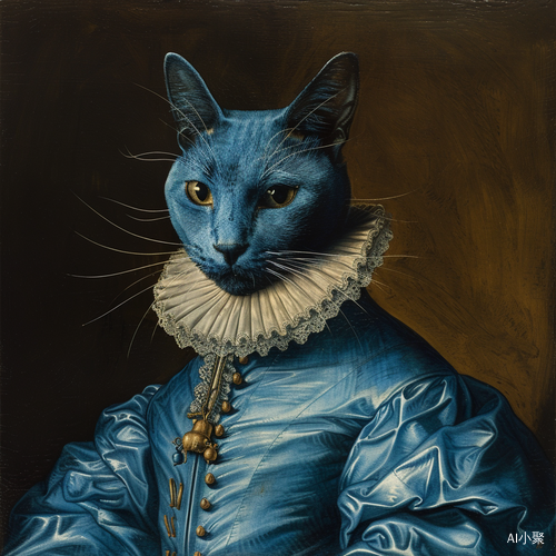 Blue cat in Renaissance style by Hans Holbein