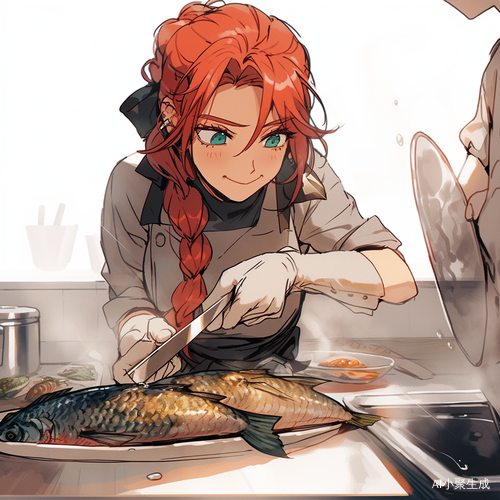 红发女厨师后厨表演食创料理