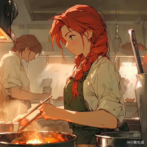 红发女厨师Blender鱼厨房特写高瘦清晰面部