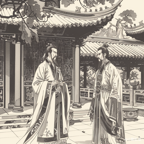 秦始皇与李斯在宫殿对话