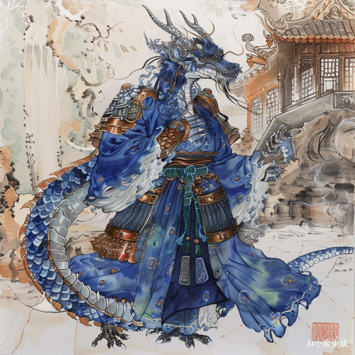 时尚古装龙在白殿中的蓝宝石