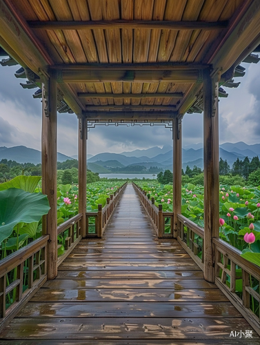 清凉夏日的广阔荷花湖景