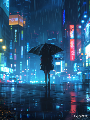 雨夜赛博都市的少女