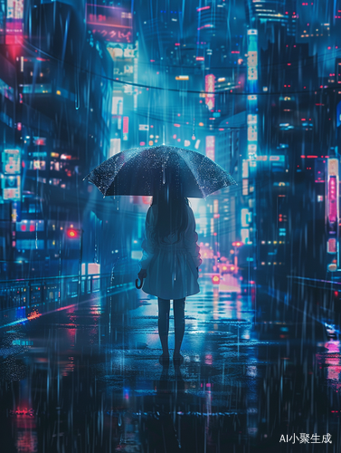 雨夜赛博都市的少女