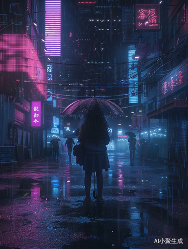 雨夜赛博都市的少女