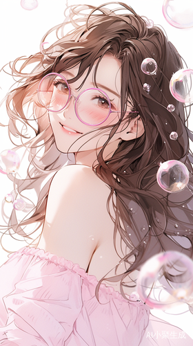 泡泡中的粉色少女微笑