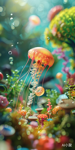 Enchanting Underwater Miniature Scene with Jellyfish