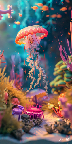 Enchanting Underwater Miniature Scene with Jellyfish