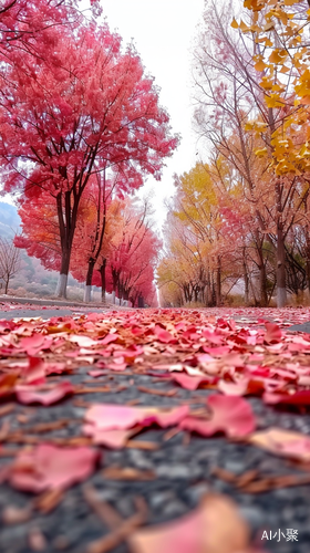 Colorful Ginkgo and Maple Trees on Downhill Road