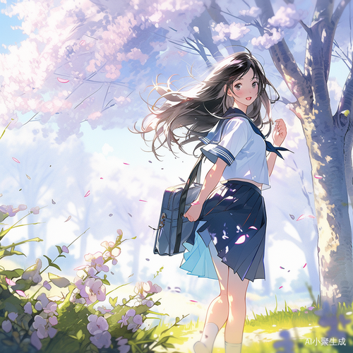 阳光校园里的少女奔跑