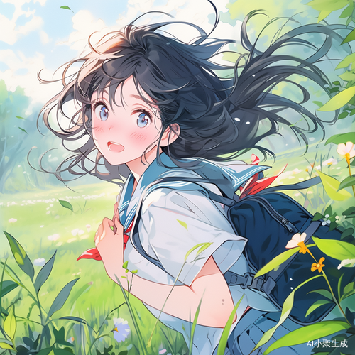阳光校园里的少女奔跑