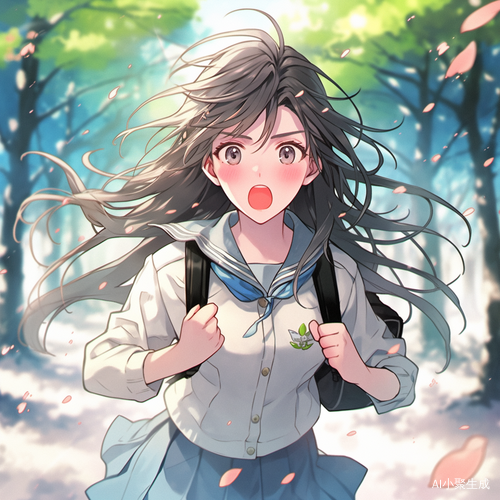 阳光校园里的少女奔跑