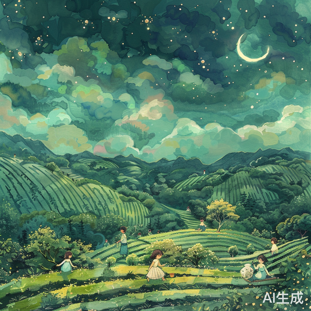 星星孩子采茶田园风