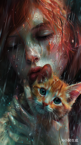 房间里外吸雨抱猫