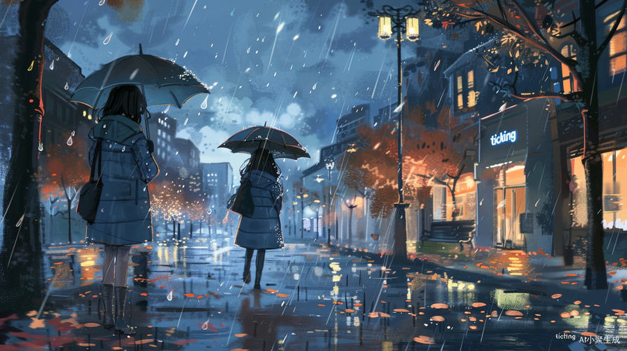 黑暗笼罩，雨丝飘落