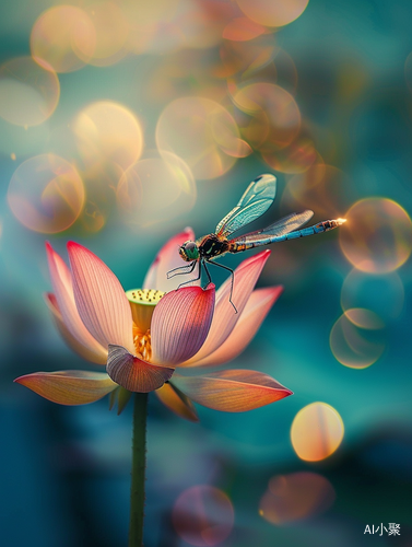 Dragonfly Perching on Lotus Tip