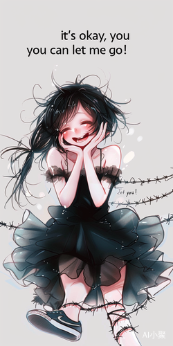 Cute girl with messy hair and barbed wire: Manga style