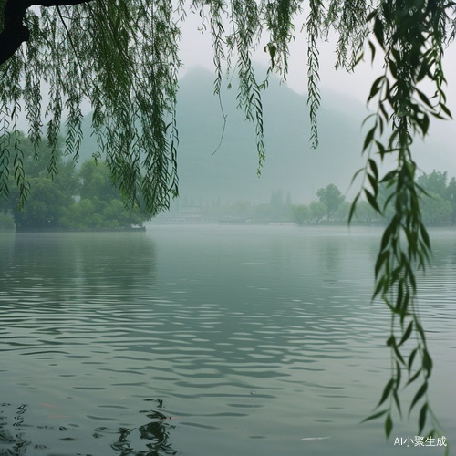 湖畔春风吹柳烟