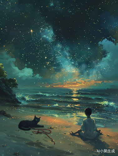 夜色沙滩，星辰伴禅
