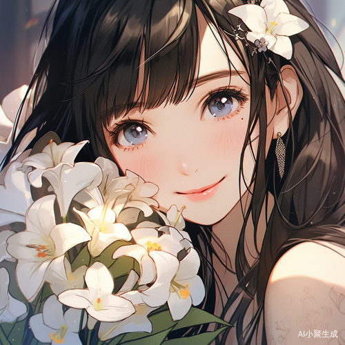 美少女自拍捧花 电影感OC齐刘海