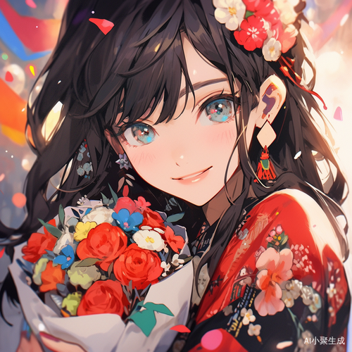 美少女自拍捧花 电影感OC齐刘海