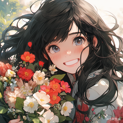 美少女自拍捧花 电影感OC齐刘海