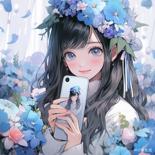 美少女自拍捧花 电影感OC齐刘海