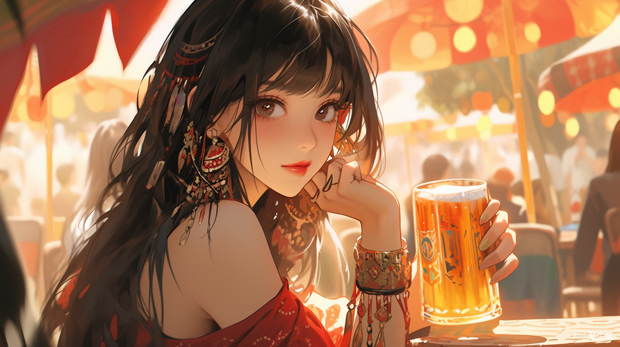 中国时尚模特夏日露天啤酒花园美女