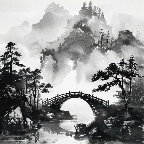 中国水墨画风格，山水画