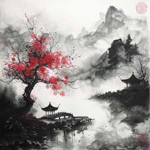 中国水墨画风格，山水画