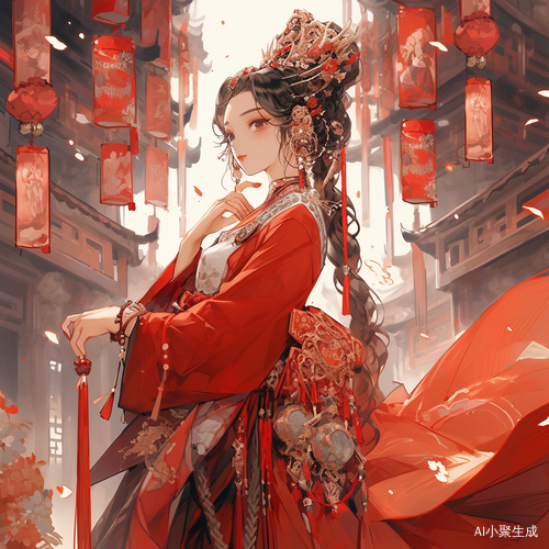 西域古装红衣公主与宫殿背景