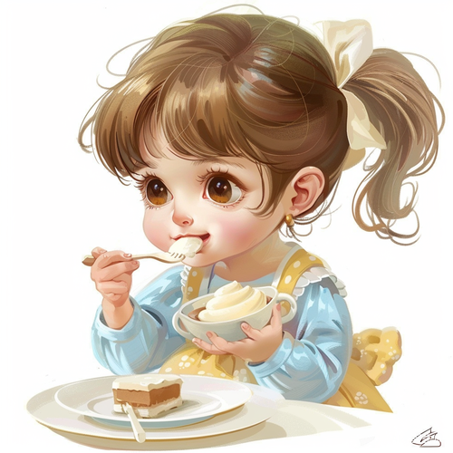 卡通小女孩吃东西