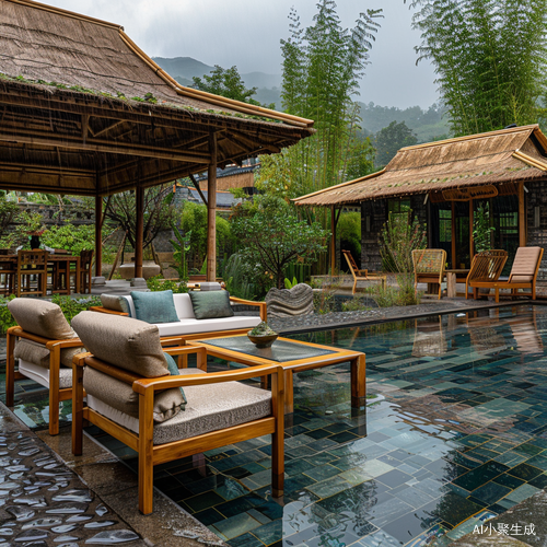 Tranquil Outdoor Tea House in Rural China