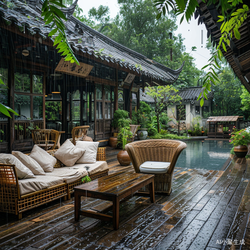 Tranquil Outdoor Tea House in Rural China