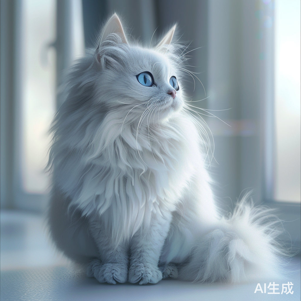 白色长毛猫在桌子上的复杂细节