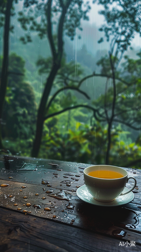 雨中树林小层，喝茶愉悦自然冶愈安全