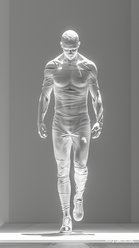 时尚男士正面全身俯视，单色背景3D效果