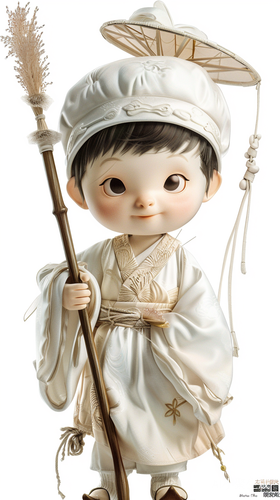 宫崎骏风格卡通插画：可爱小男孩脸部表情动作